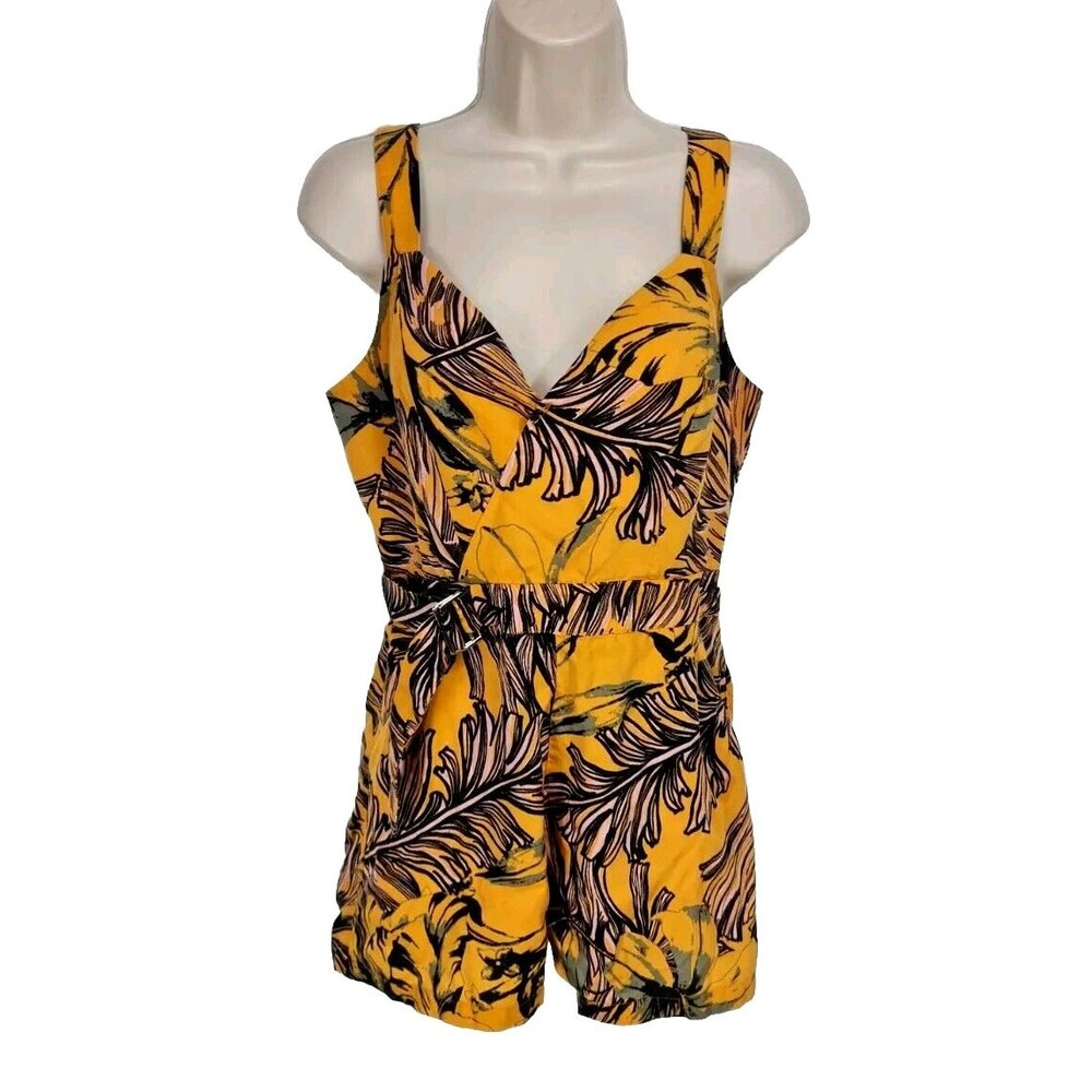 GUESS Women Short Romper Jumpsuit Size 2 Yellow Floral Spaghettis Strap 39P